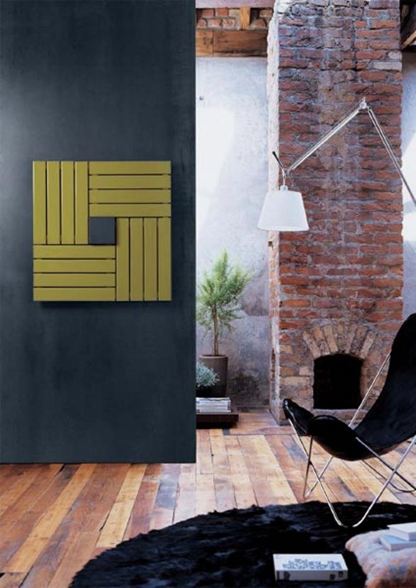 square radiator and wall decoration