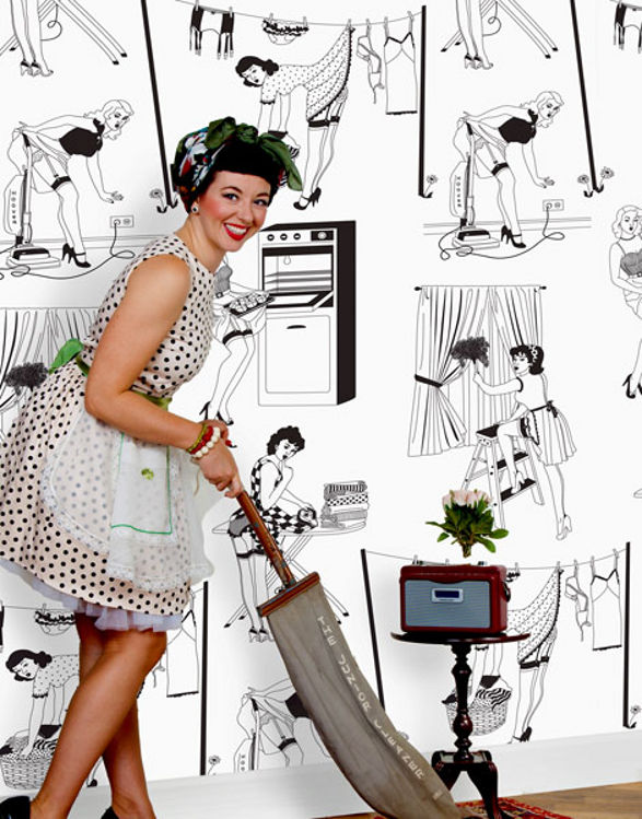 housewife black and white wallpaper