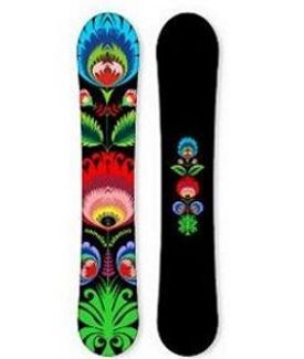 black snowboard inspired by folk art