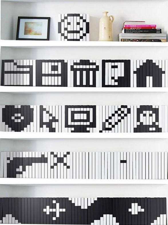 books jackets with pixelated icons