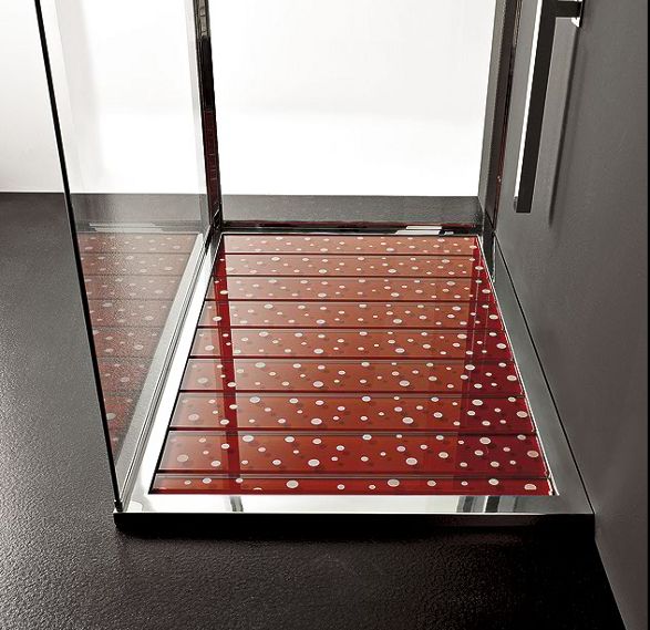 red glass shower tray