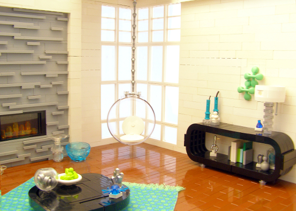 modern apartment made of lego bricks living room