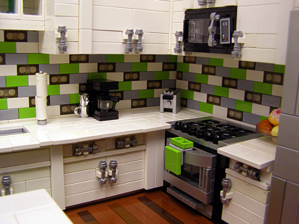 modern kitchen made of lego bricks