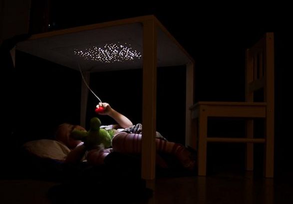 table for children with light under tabletop