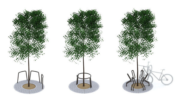 sinus multifunctional tree grids with bicycle stands and guardrails by mmcite