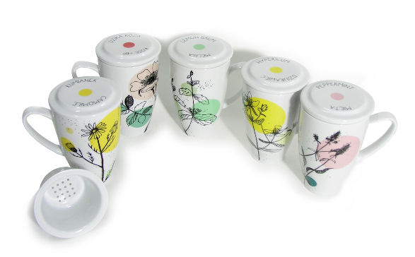 herbal collection of tea mugs in colour by kristoff fine porcelain