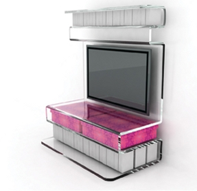 tv stand made of plexi